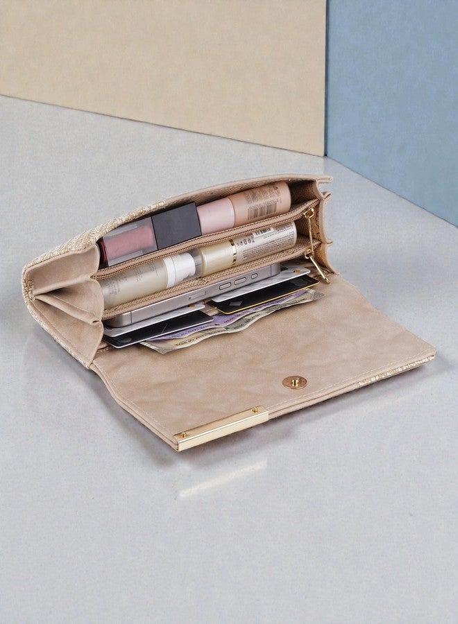 DOSYSO Wallet for Women Girls Stylish Latest Floral Faux Leather with Phone Space Coin Compartment Mobile Storage 4 Card Slots Holder Cash Zip Pockets Hand Clutch for Daily Use Ladies Long Purse (Biege) - Image 5